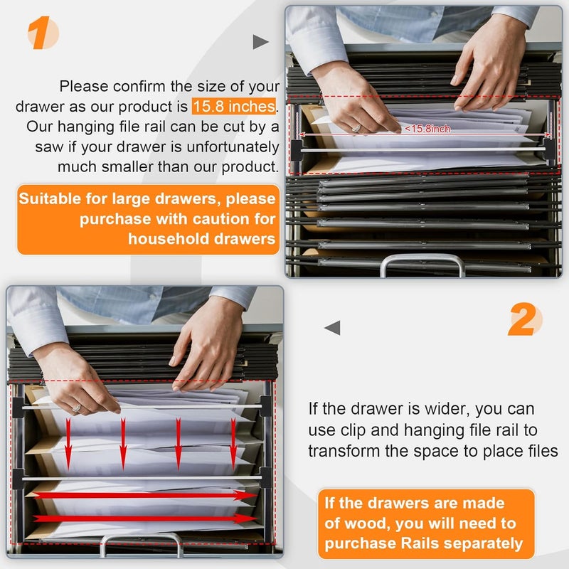 Epakh 8 Pieces Metal Hanging Divider Rail Clip File 4 Pieces File Cabinet Rails for Hanging Folder Frame for Storage - Image 4